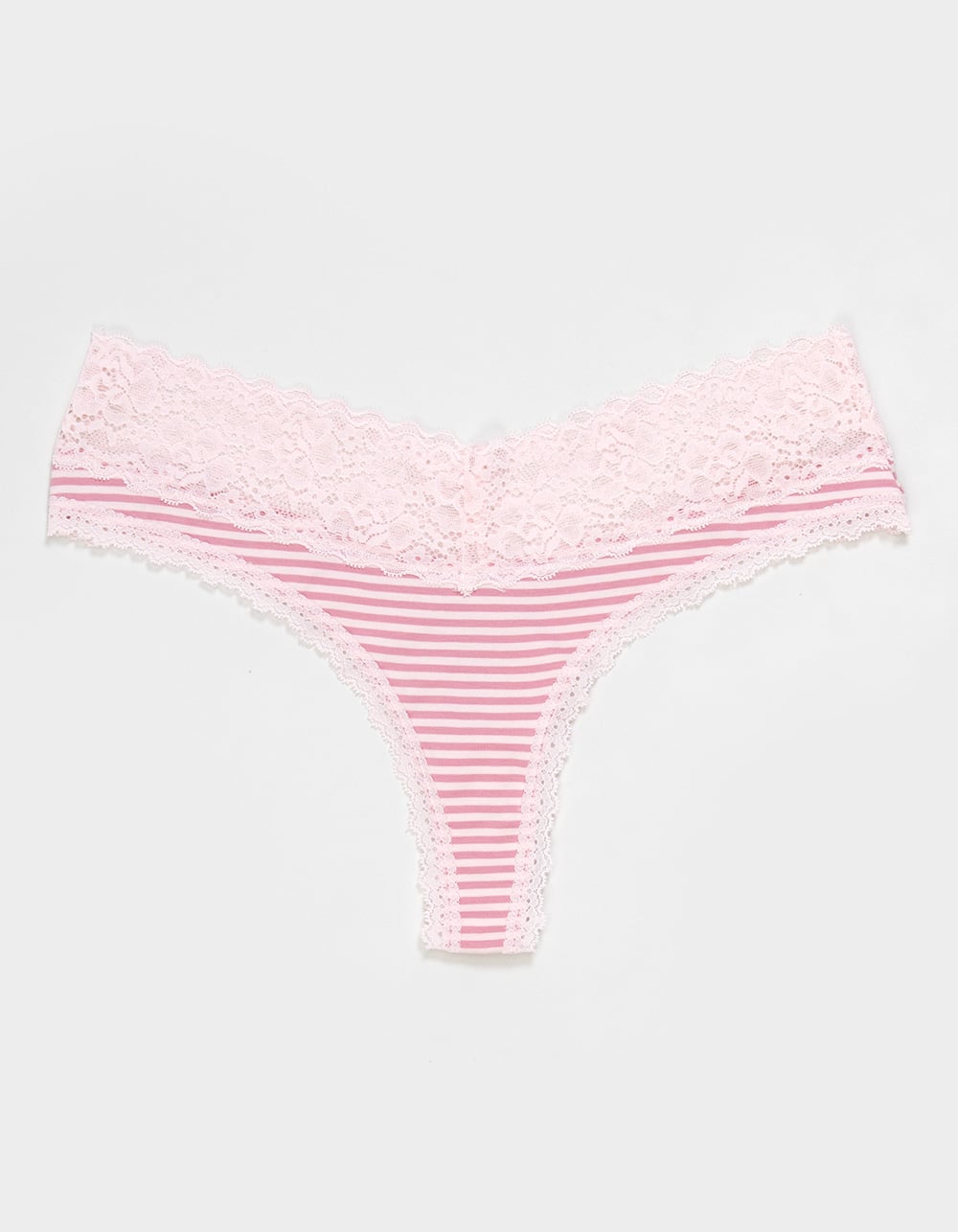 FULL TILT Stretch Cotton Lace Trim Thong - PINK COMBO