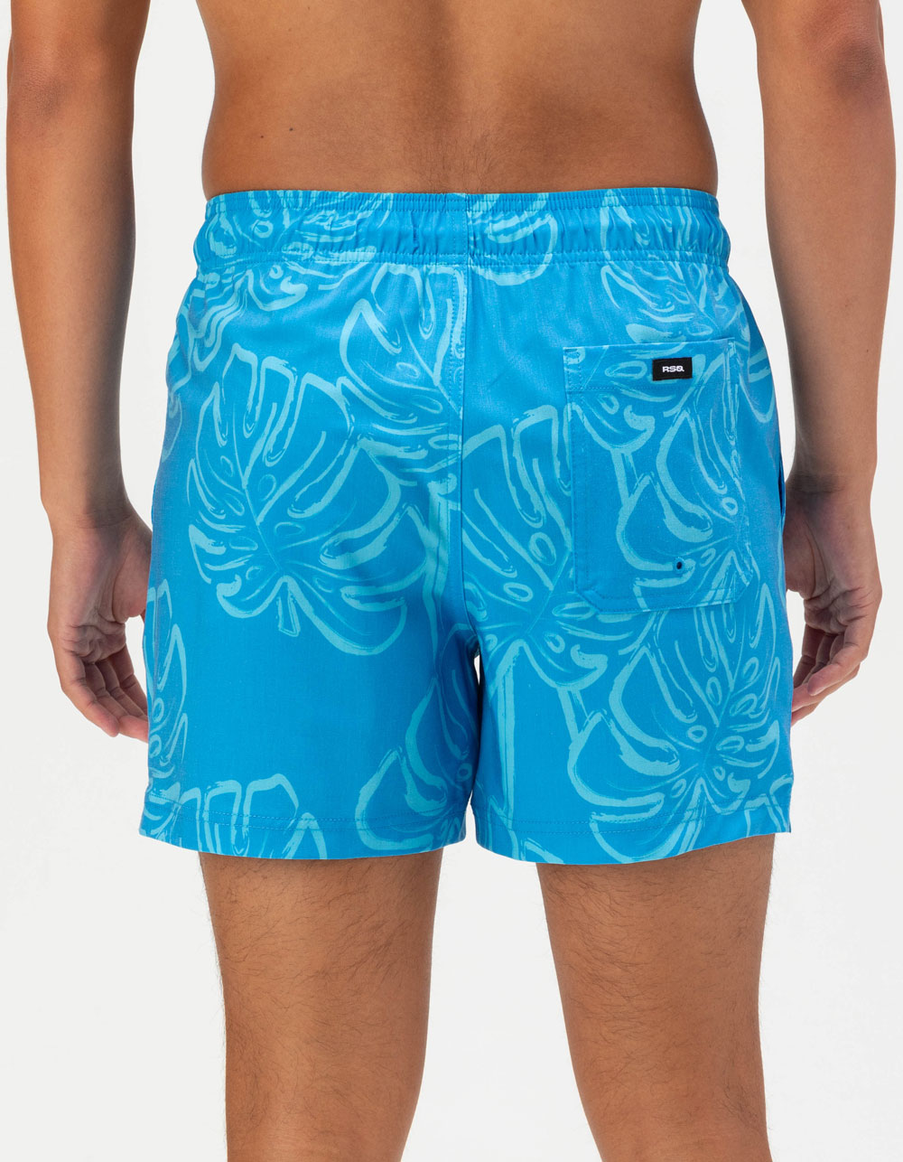 RSQ Mens Trop Leaves Swim Shorts - MEDIUM BLUE
