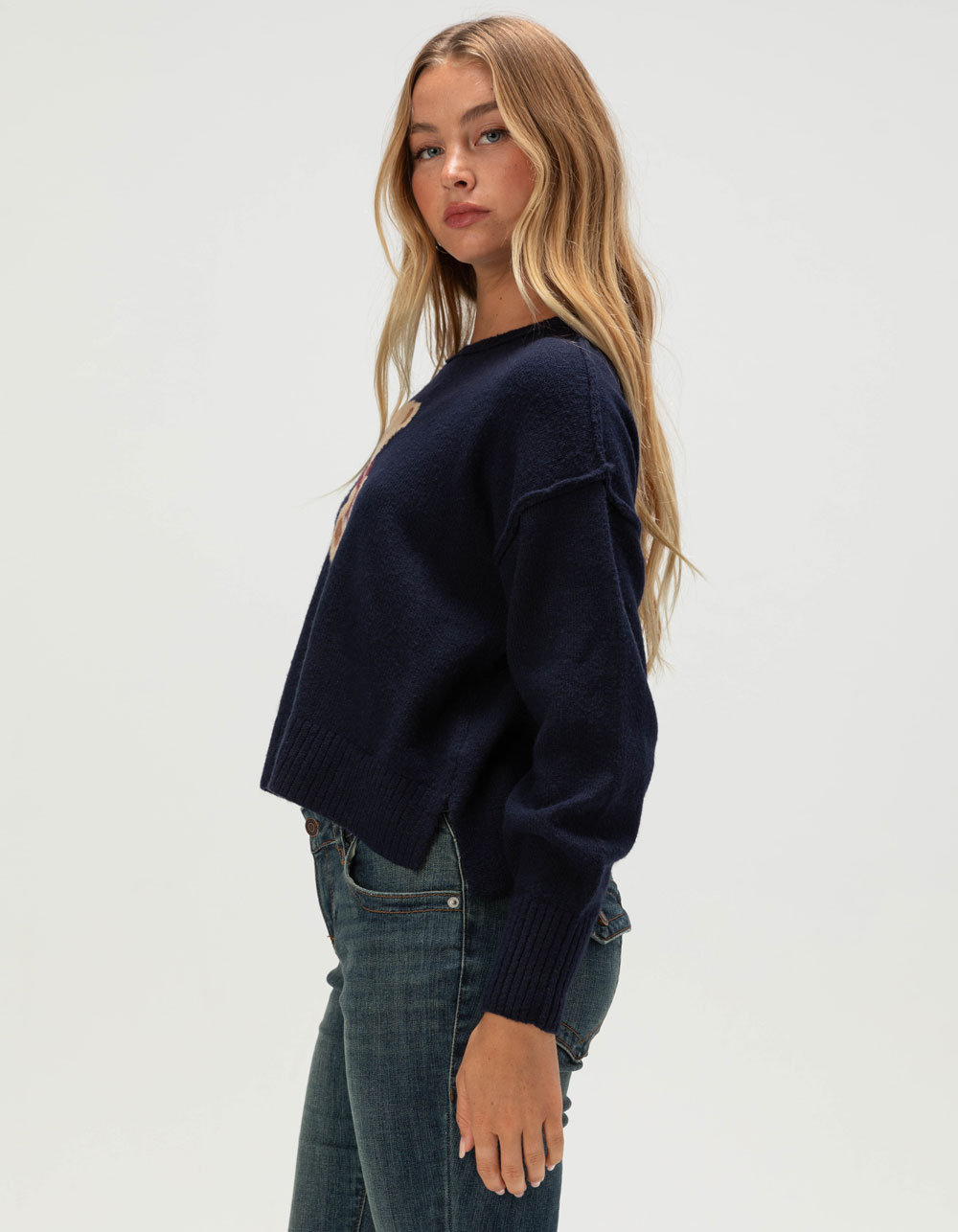 PINK ROSE Bear Womens Sweater - NAVY