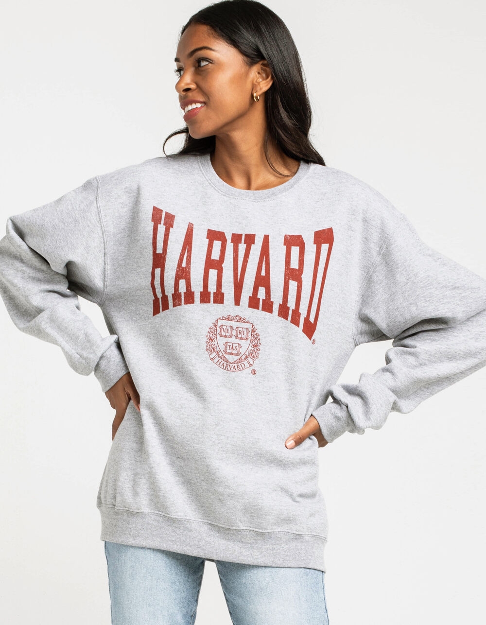 HARVARD Womens Crew Sweatshirt - HEATHER GRAY