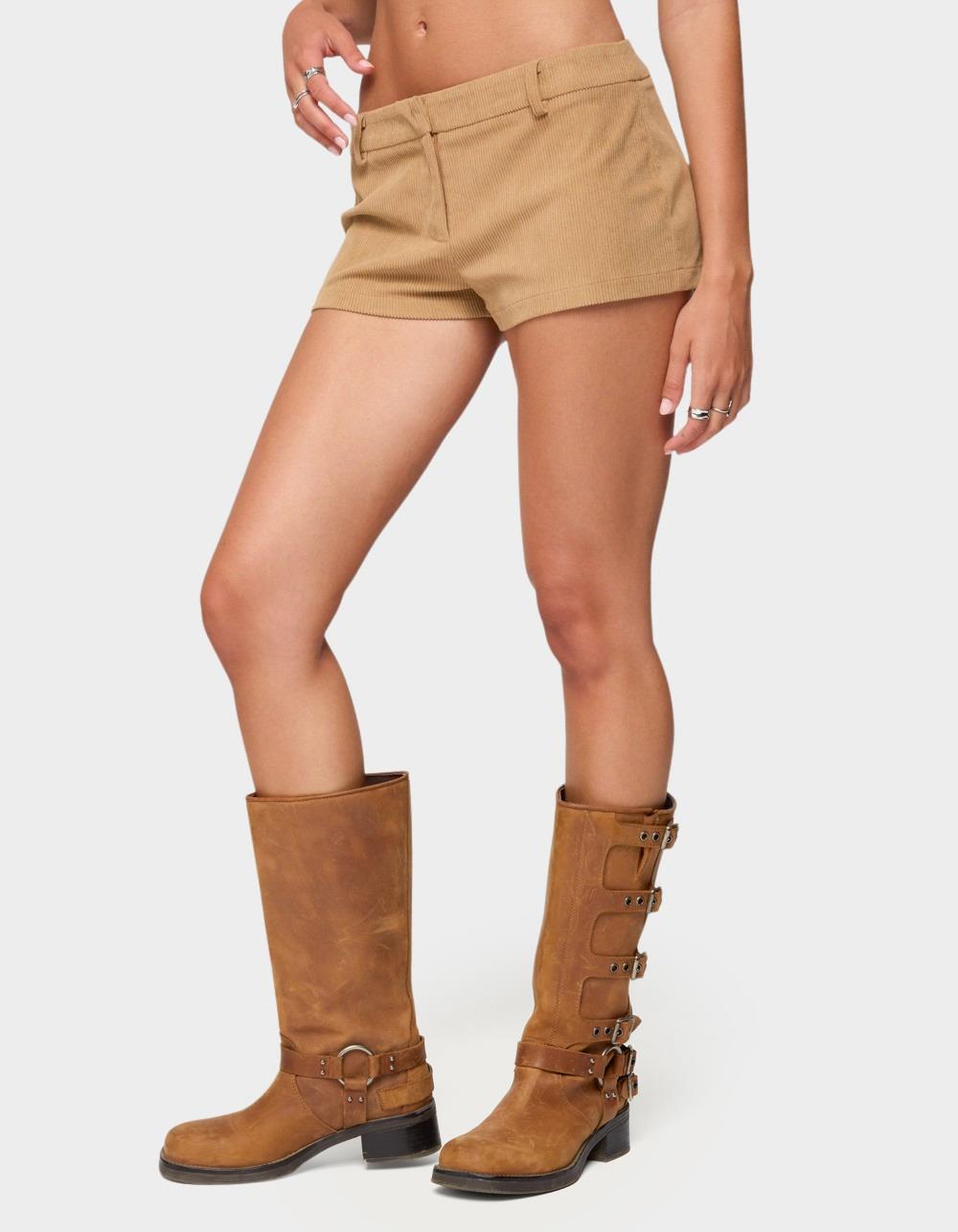 EDIKTED Kyler Corduroy Micro Shorts - BEIGE