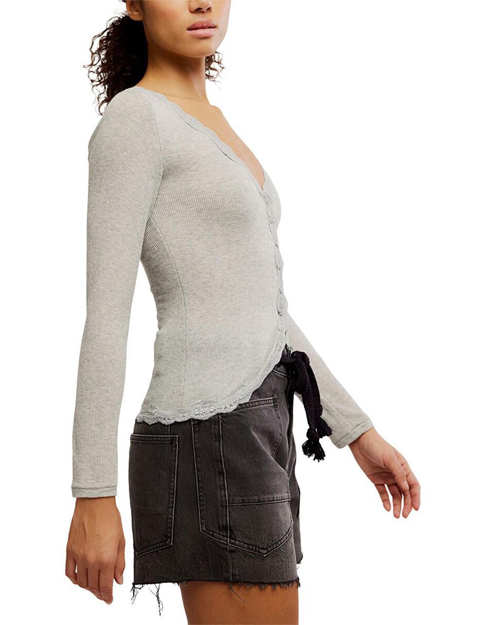 FREE PEOPLE Big Love Womens Rib Cardigan - HEATHER GRAY