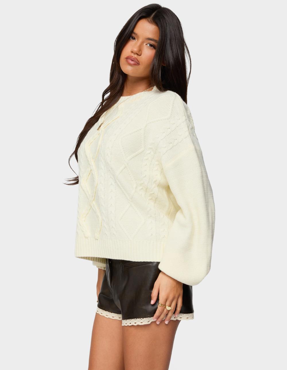 EDIKTED Braided Cable Knit Oversized Sweater - BEIGE