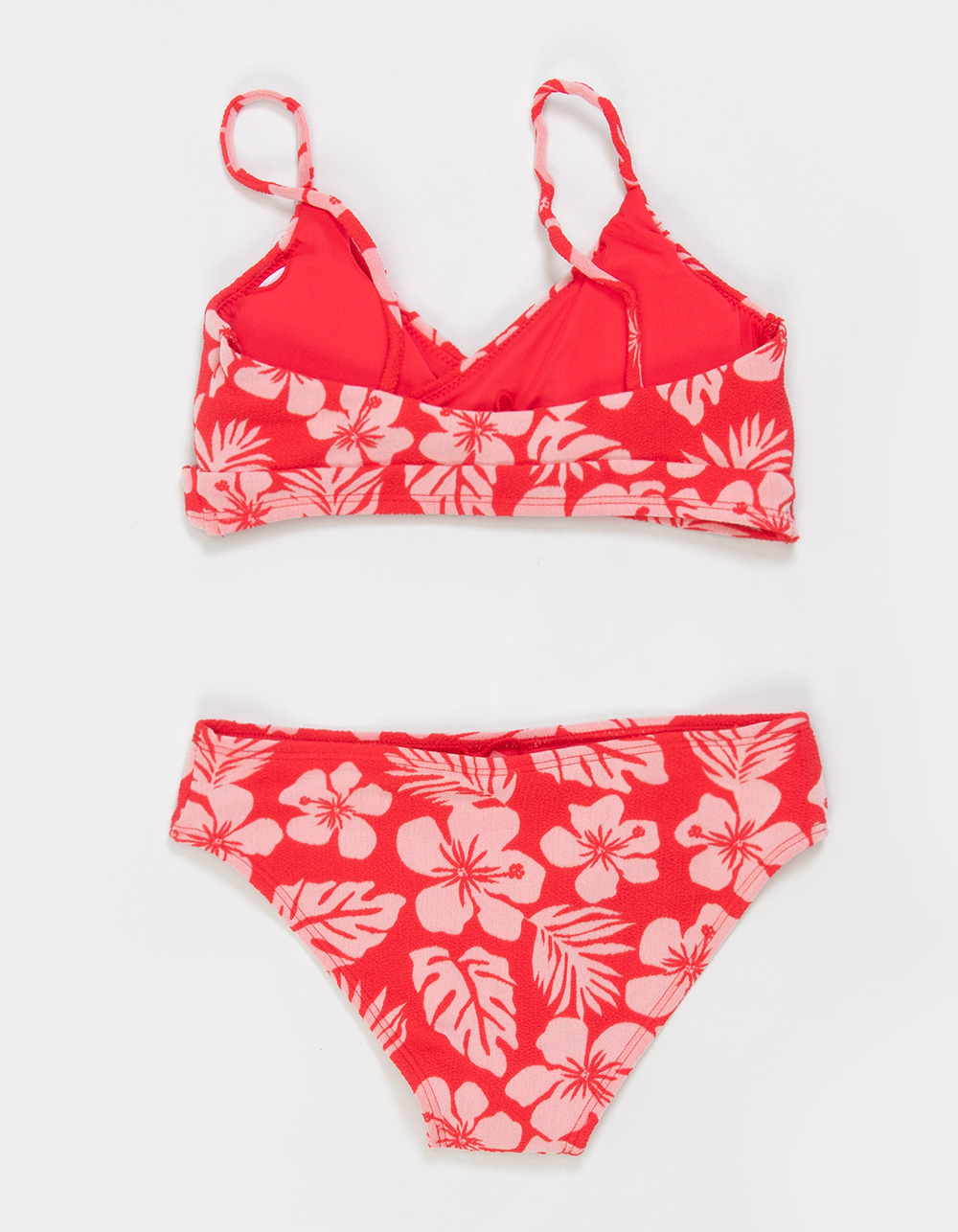 FULL TILT Textured Wrap Girls Bralette Bikini Set - RED
