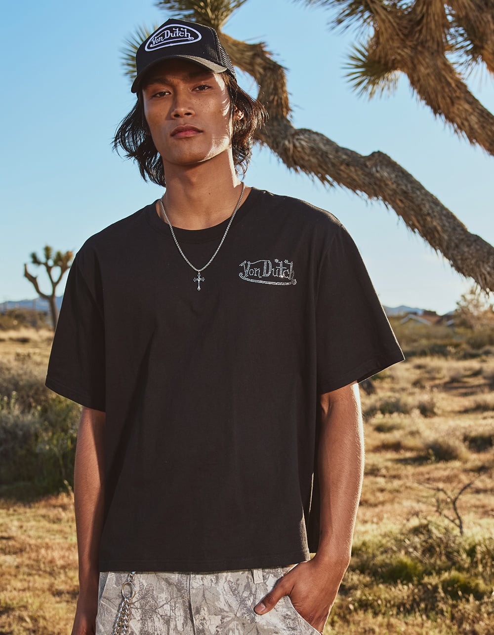 VON DUTCH Cross Mens Boxy Tee - WASHED BLACK