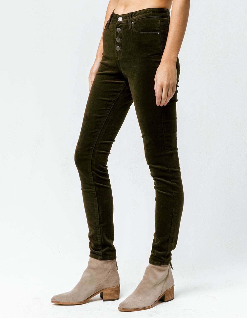RSQ Manhattan Exposed Button Corduroy Womens Skinny Jeans - OLIVE | Tillys