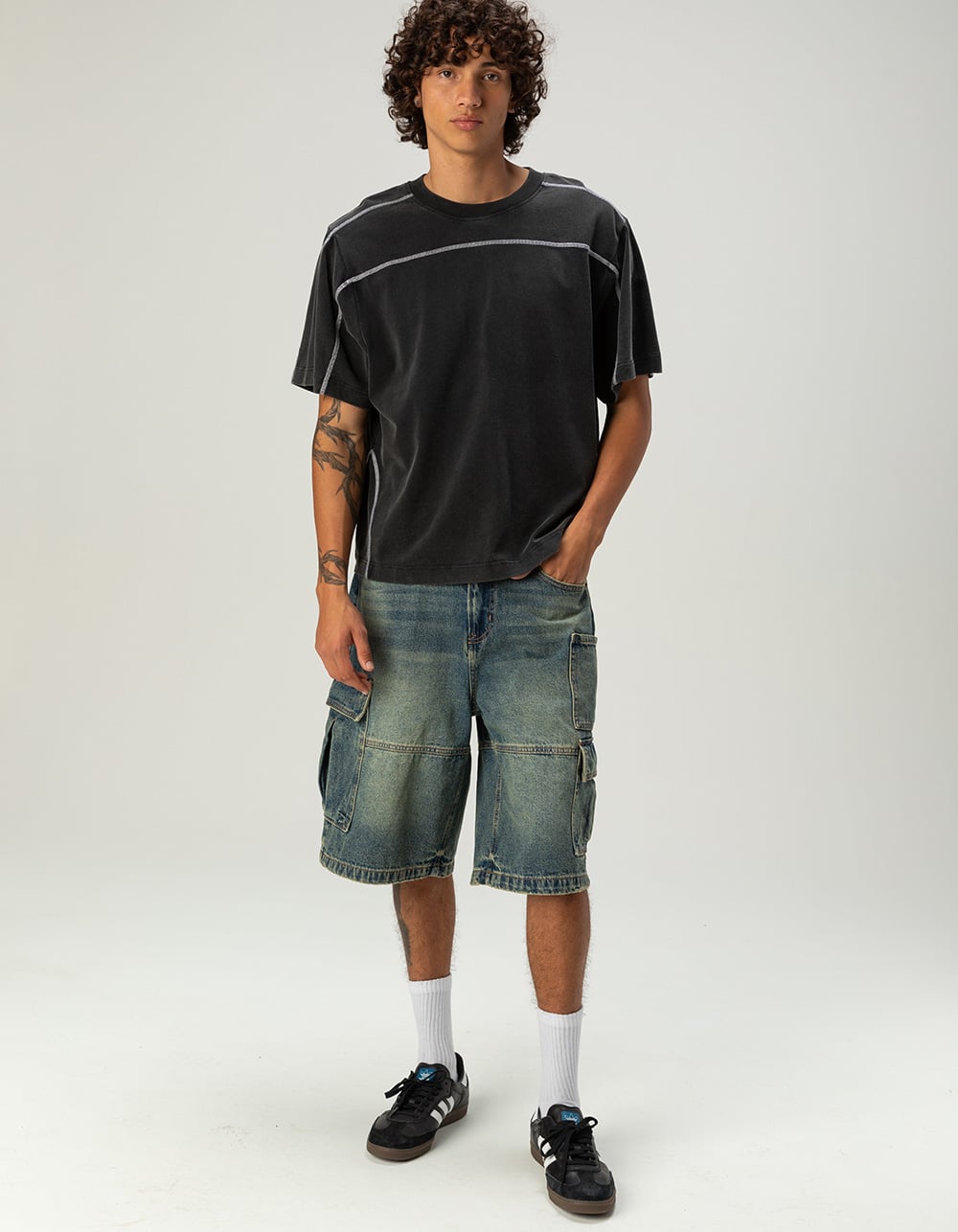 RSQ Mens Baggy Cargo Jorts - TINTED DENIM