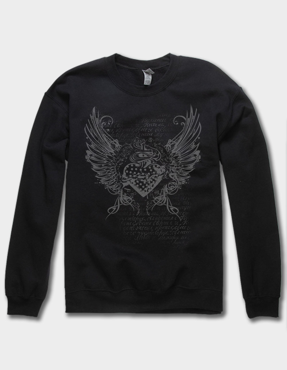 Heart Winged Unisex Crewneck Sweatshirt - BLACK