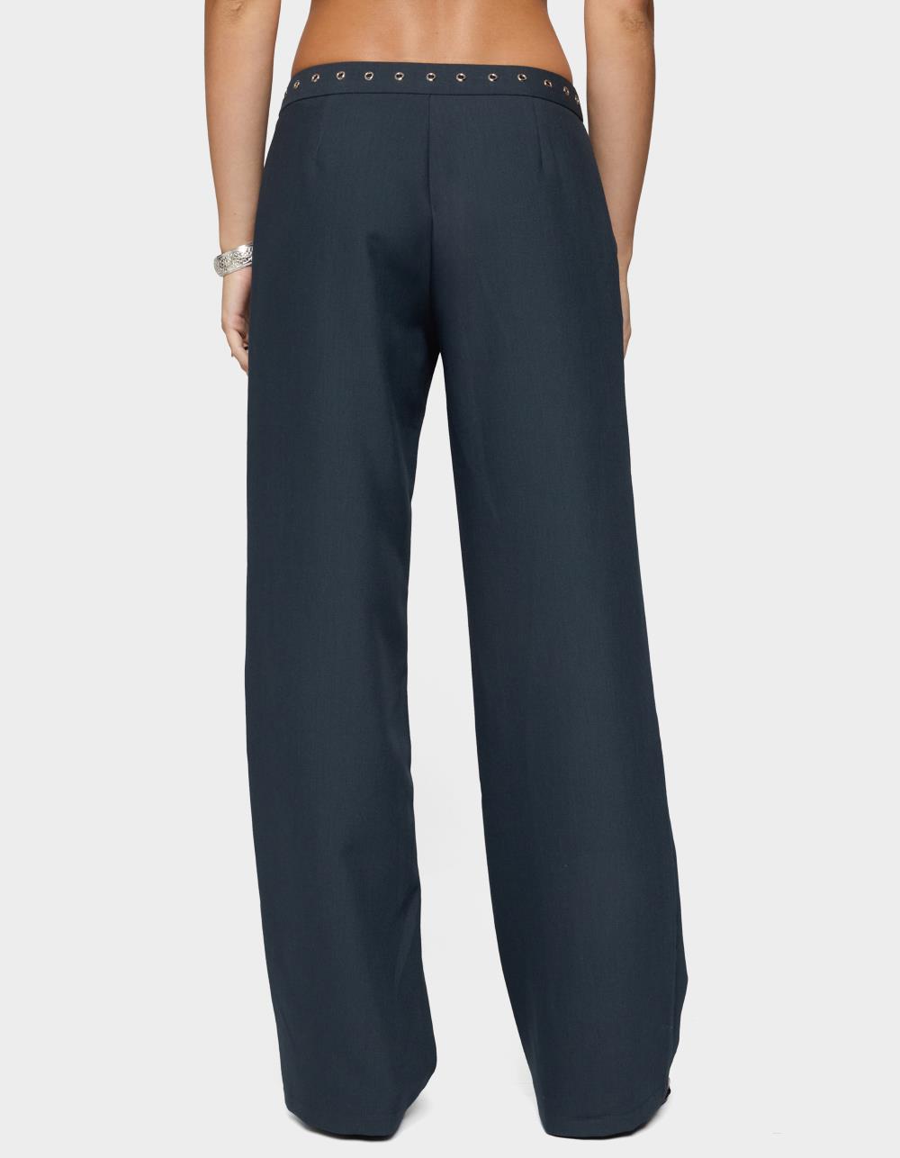 EDIKTED Ayve Eyelet Waist Straight Leg Pants - GRAY