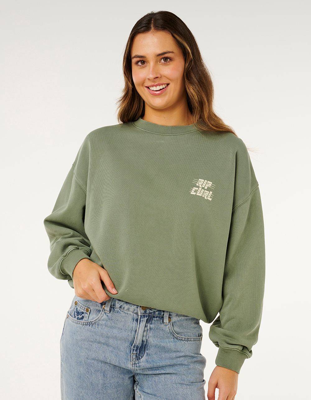 RIP CURL Sports Dept Drop Shoulder Womens Crewneck Sweatshirt - GREEN