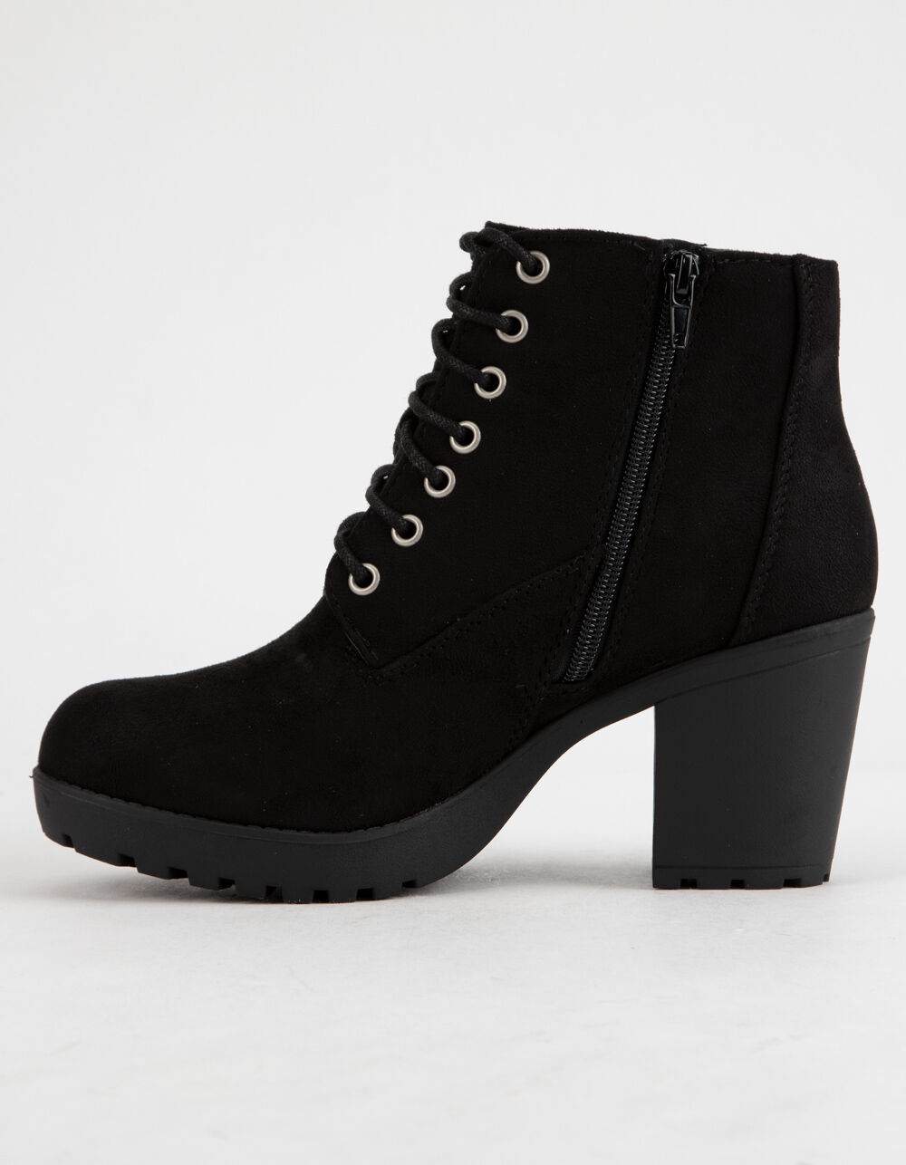 Soda lug sole lace up black womens booties Clearance