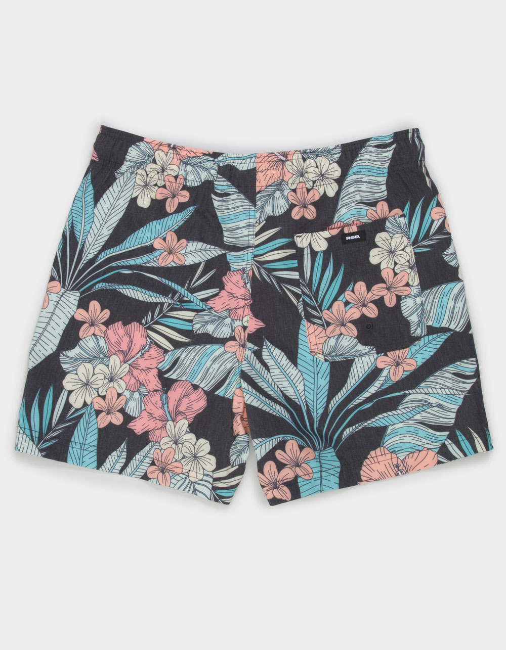 RSQ Mens Drawn Hibiscus 5" Swim Shorts - BLACK