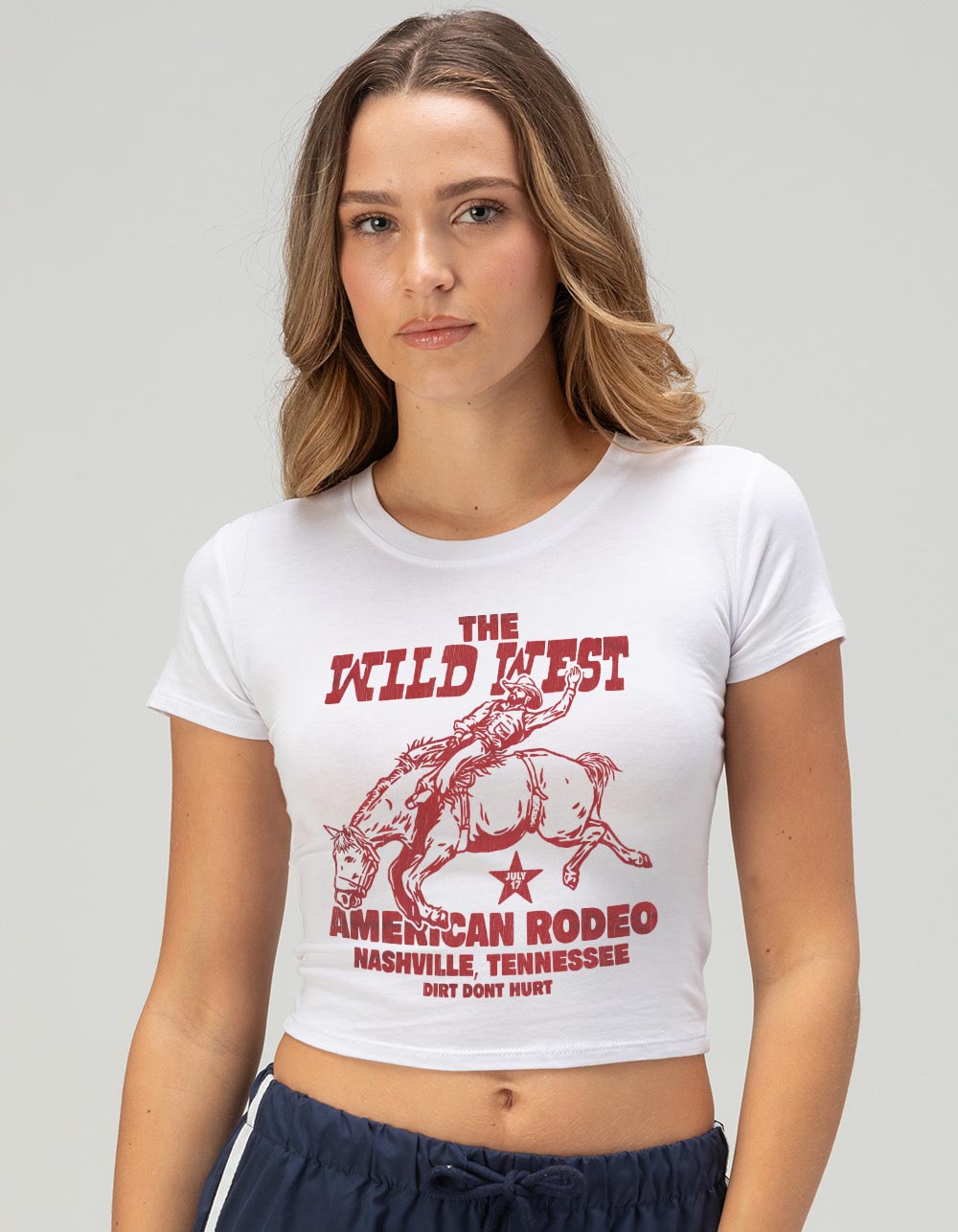 NASHVILLE American Rodeo Womens Baby Tee - WHITE