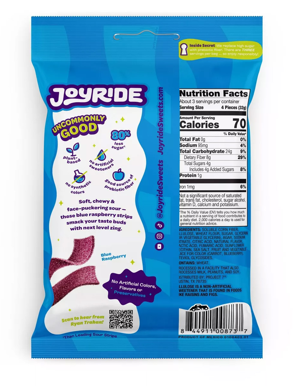 JOYRIDE Sour Blue Raspberry Candy Strips - MULTI