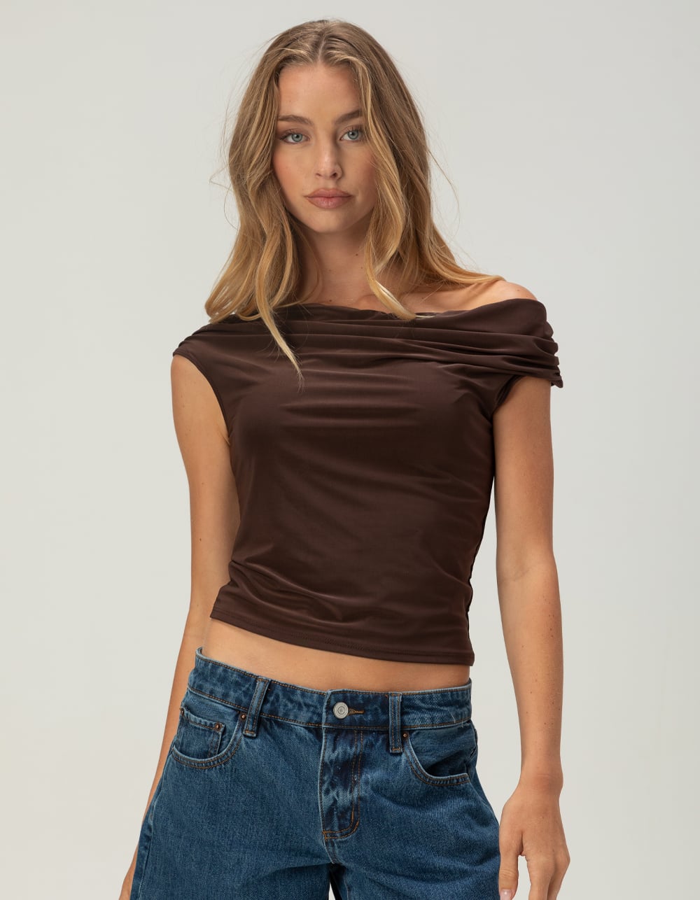 TILLYS Womens Off The Shoulder Butter Soft Top - DARK BROWN
