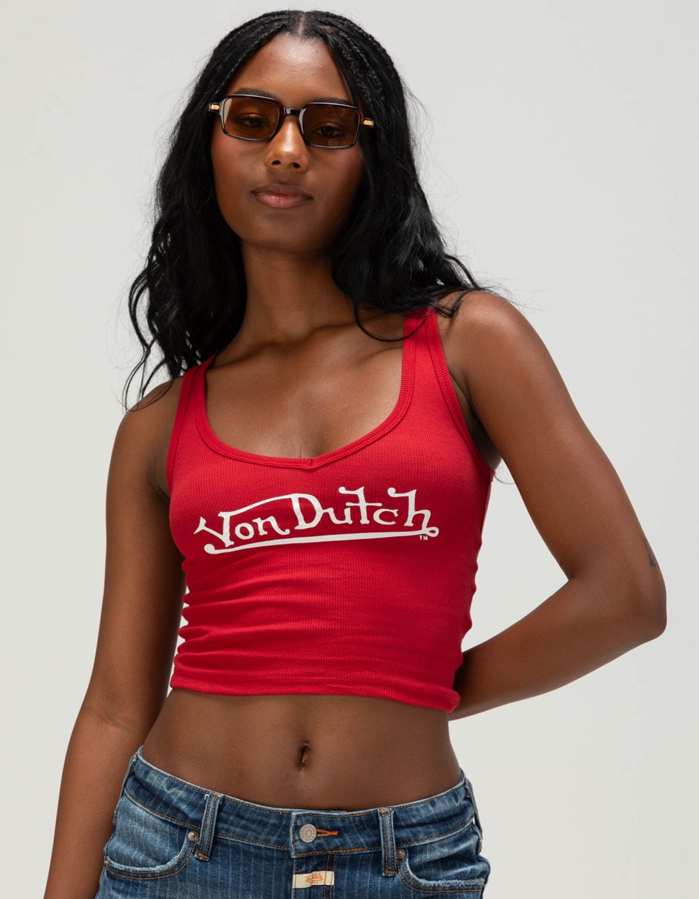 VON DUTCH Logo Womens V-Neck Tank Top - RED