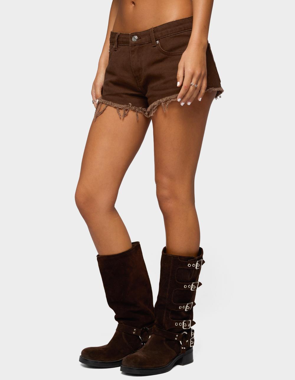 EDIKTED Josefina Low Rise Denim Shorts - BROWN