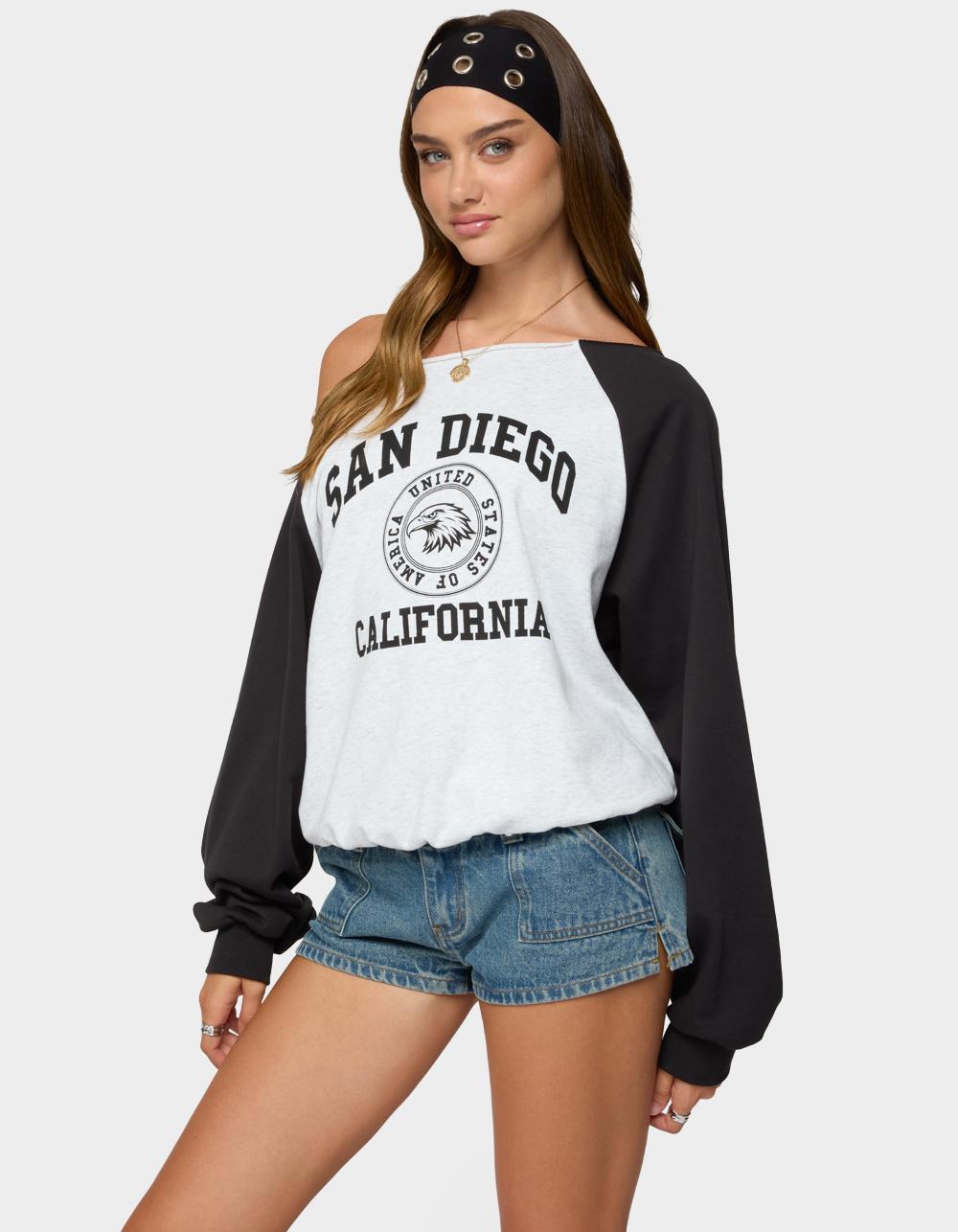 EDIKTED San Diego Off Shoulder Raglan Sweatshirt - GRAY