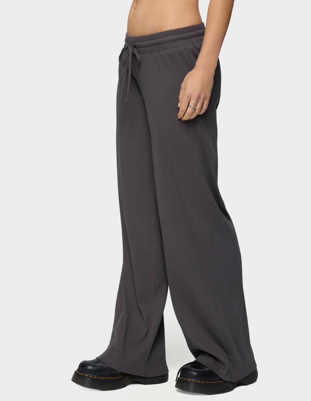 EDIKTED Cicilia Straight Leg Ribbed Pants - GRAY