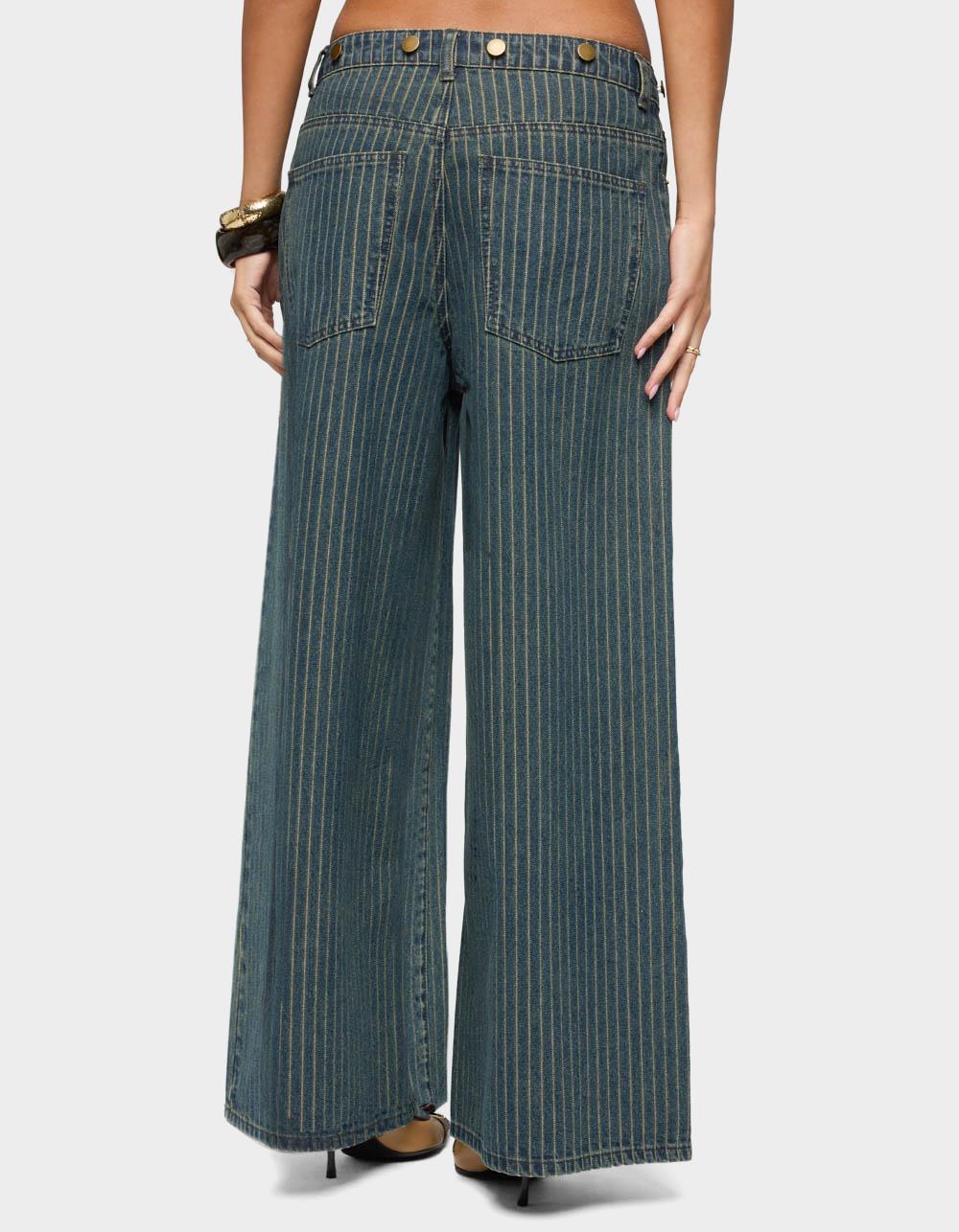 EDIKTED Button Pinstripe Low Rise Baggy Jeans - BLUE
