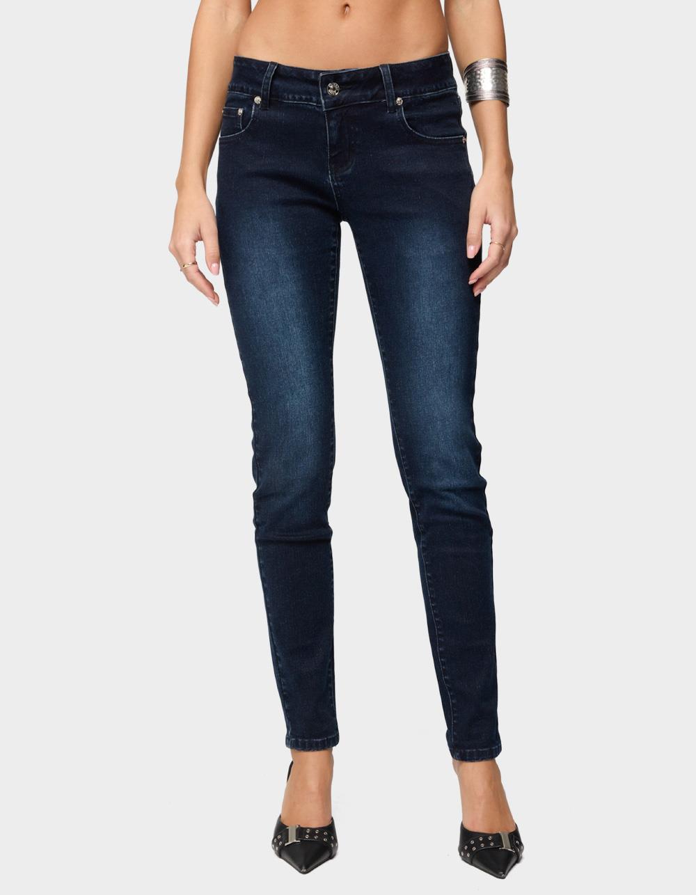 EDIKTED Eloise Low Rise Skinny Jeans - DARK BLUE