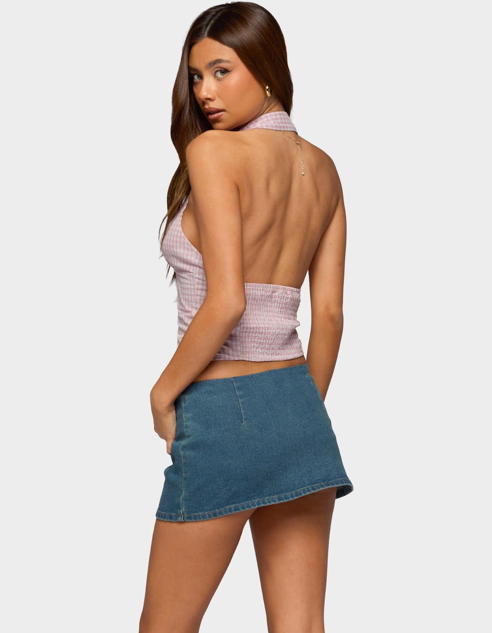 EDIKTED Imrie Plaid Collared Halter Top - LIGHT PINK