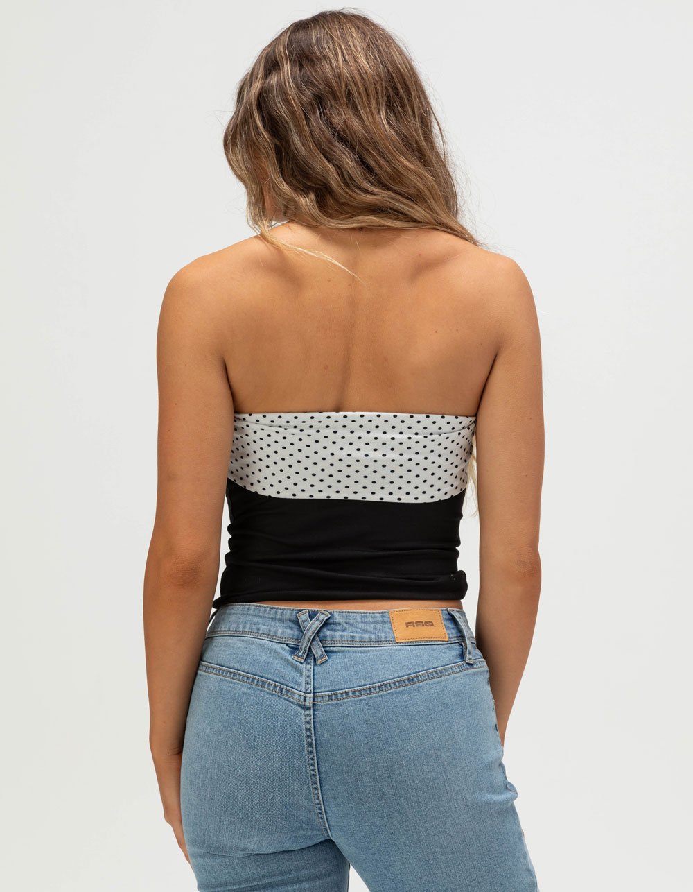 FULL TILT Womens Polka Dot Reversible Tube Top - BLK/WHT