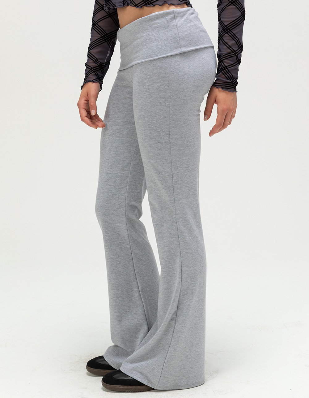 TILLYS Fold Over Flared Womens Pants - HEATHER GRAY