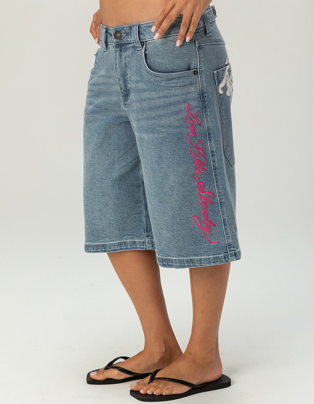 ED HARDY Flower Diamond Womens Jorts - DENIM - 24 | Tillys