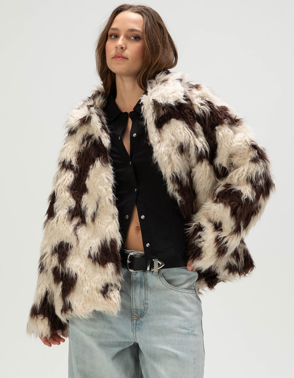 BDG Urban Outfitters Wilson Womens Faux Fur Jacket - BROWN COMBO