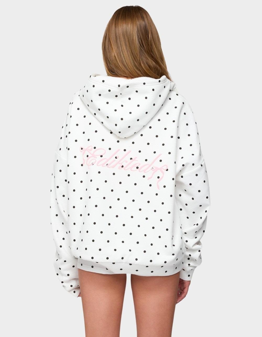 EDIKTED Chelsie Polka Dot Hoodie - WHITE