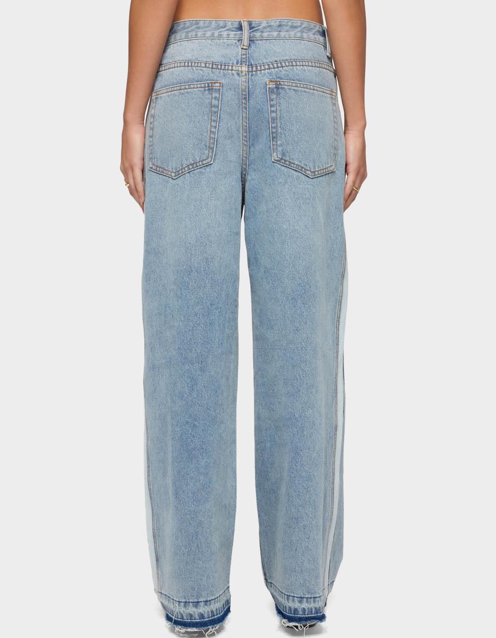 EDIKTED Cailin Contrast Panel Low Rise Baggy Jeans - BLUE