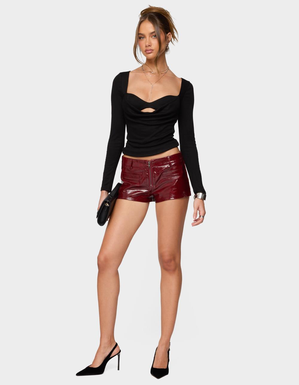 EDIKTED Oaklyn Layered Bra Cowl Neck Top - BLACK