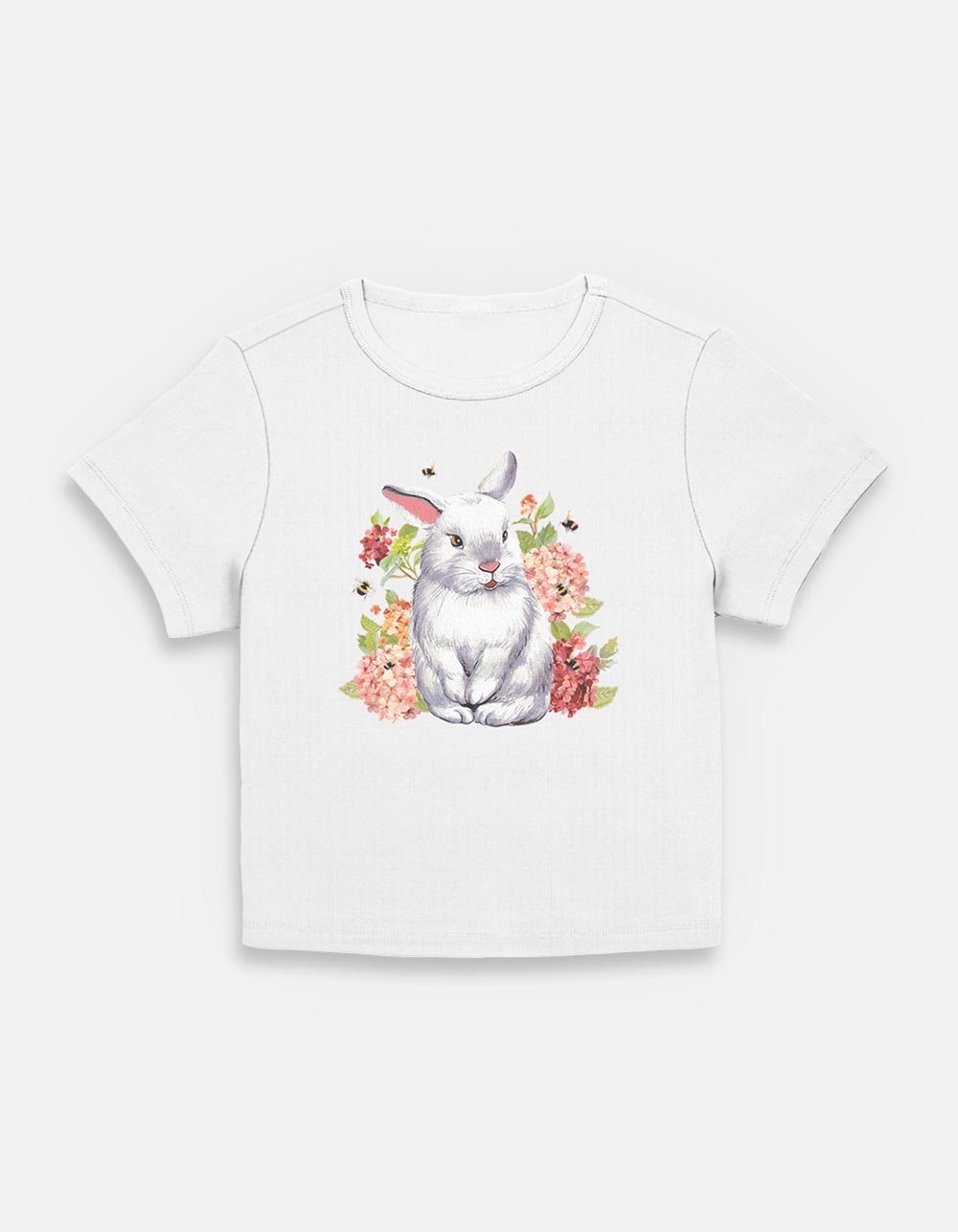 BUNNY Bee Flowers Womens Baby Tee - CREAM