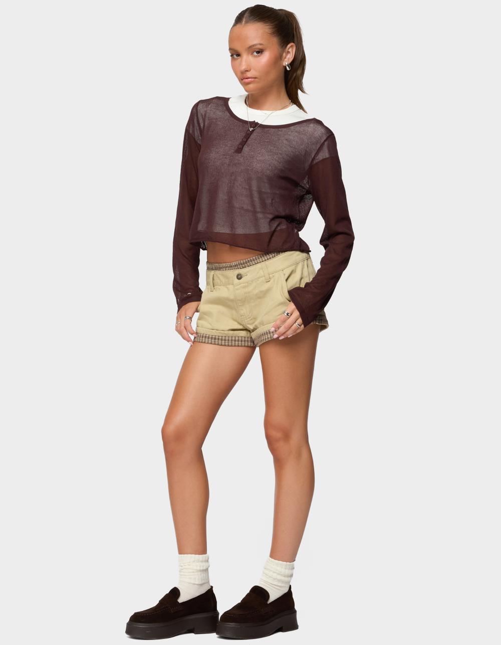 EDIKTED Peekaboo Plaid Boxer Shorts - BEIGE