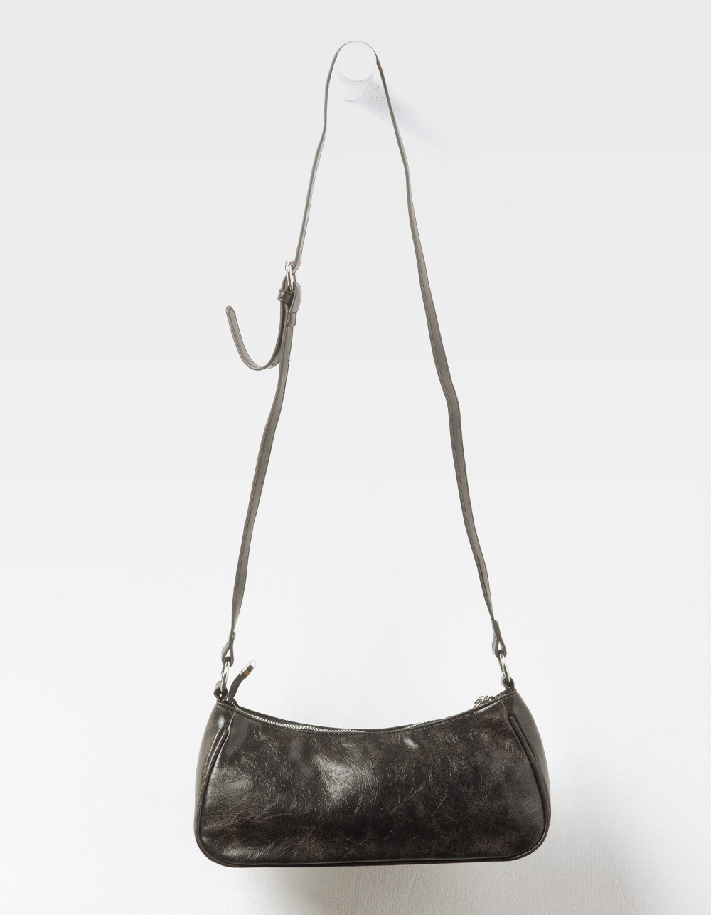 Faux Leather Buckle Shoulder Bag - WASHED BLACK