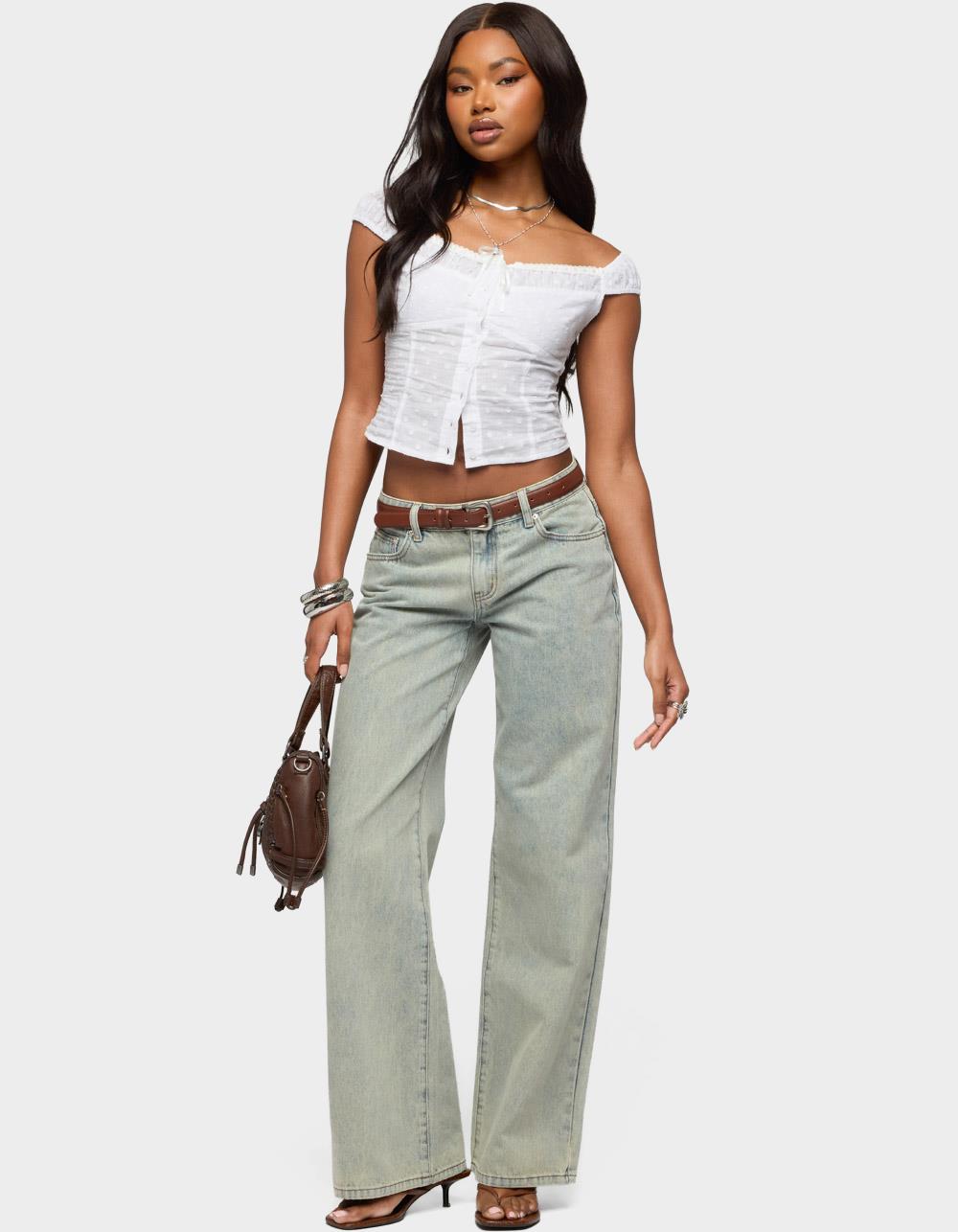 EDIKTED Tall Magda Acid Wash Low Rise Baggy Jeans - BLUE