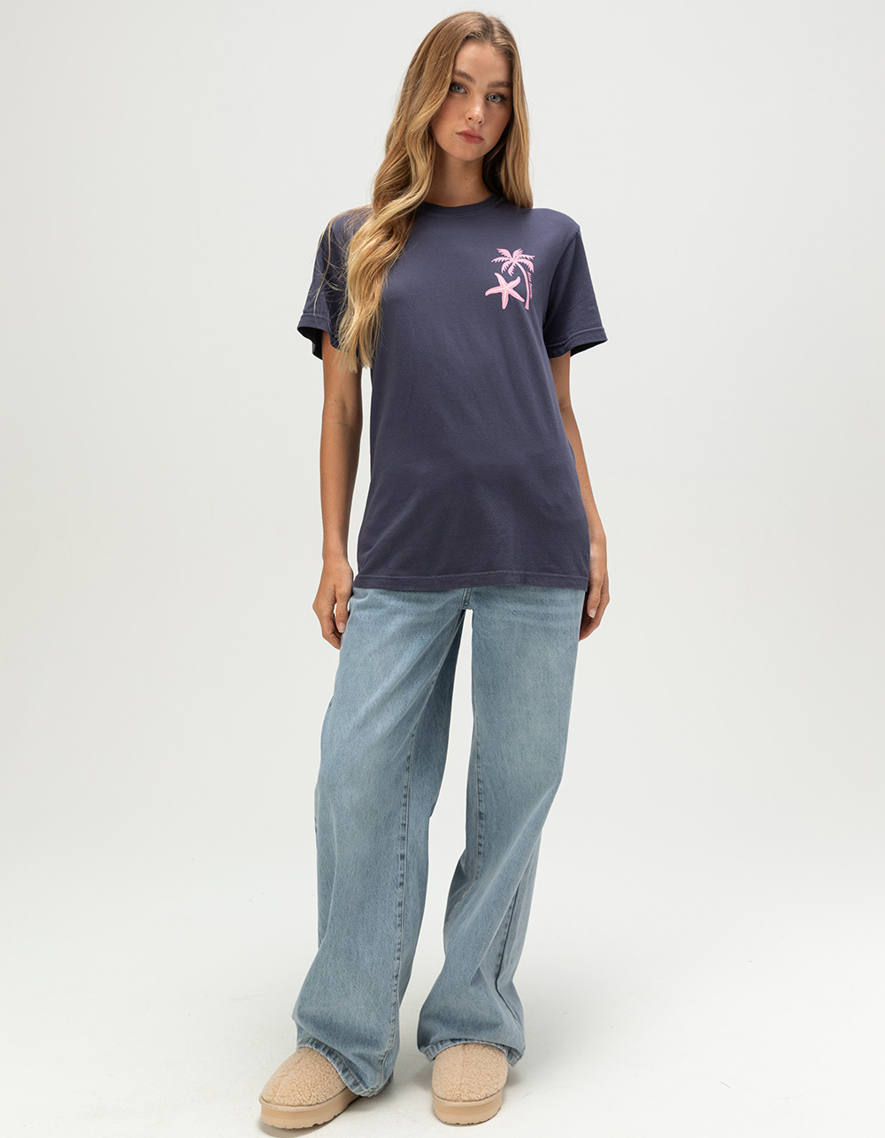 RIOT SOCIETY Palm Fill Womens Boyfriend Tee - NAVY