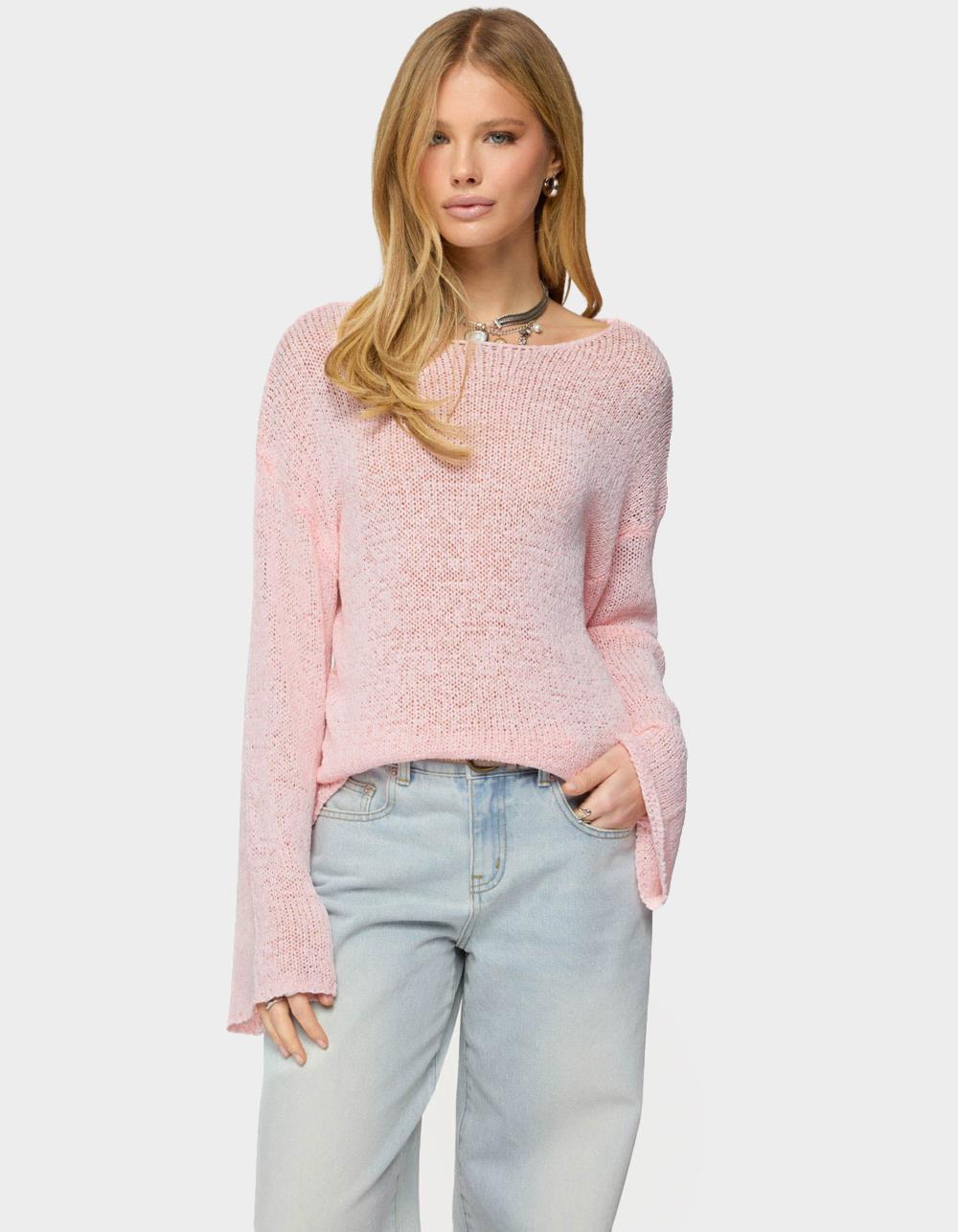 EDIKTED Drop Shoulder Light Knit Sweater - PINK