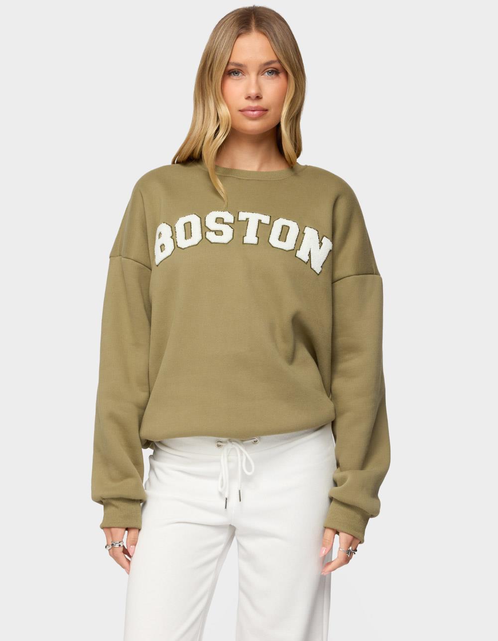EDIKTED Boston Girl Sweatshirt - DK GREEN