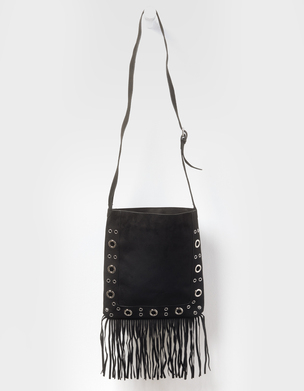 Ella Fringe Stud Crossbody Bag - BLACK