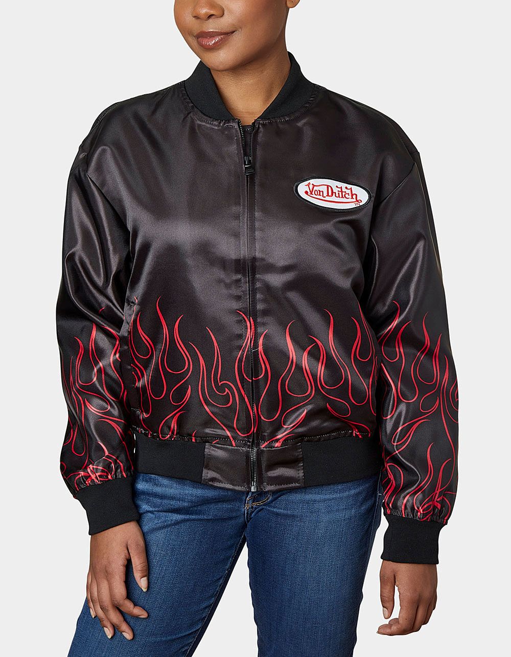 VON DUTCH Flight Satin Twill Womens Jacket - BLACK