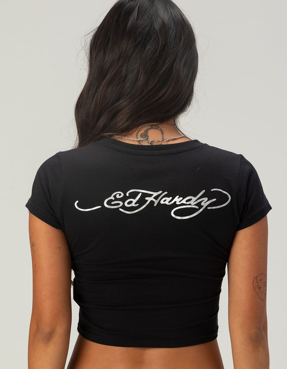 ED HARDY Sacred Heart Womens Baby Tee - BLACK