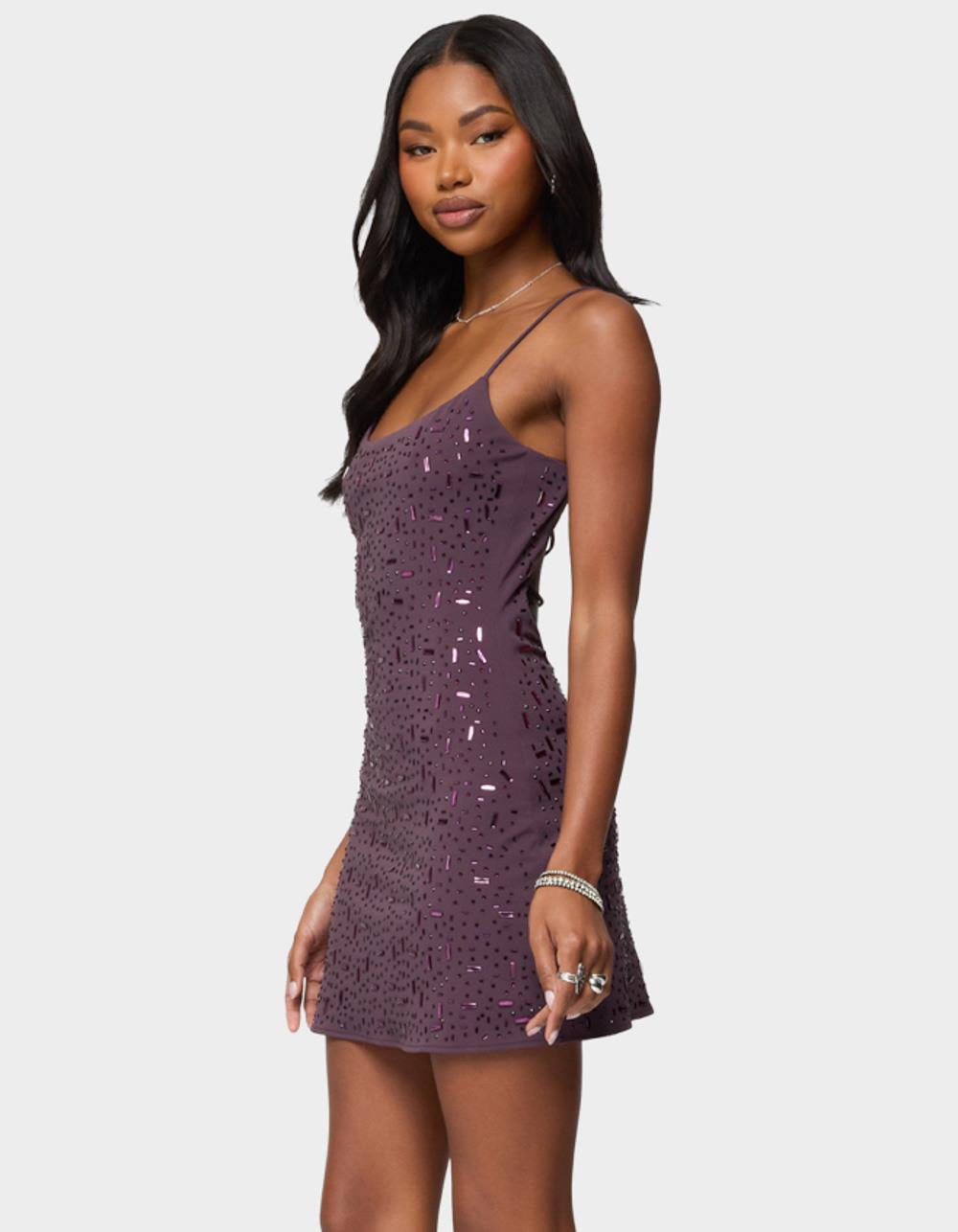 EDIKTED Stefanie Rhinestone Backless Mini Dress - PURPLE