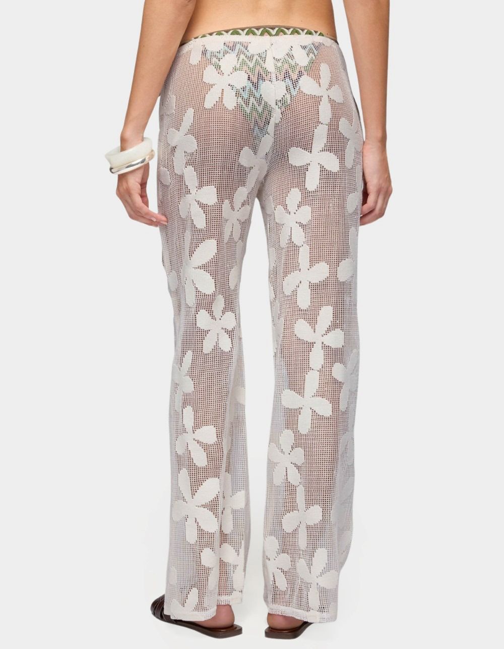 EDIKTED Candace Floral Textured Sheer Pants - BEIGE