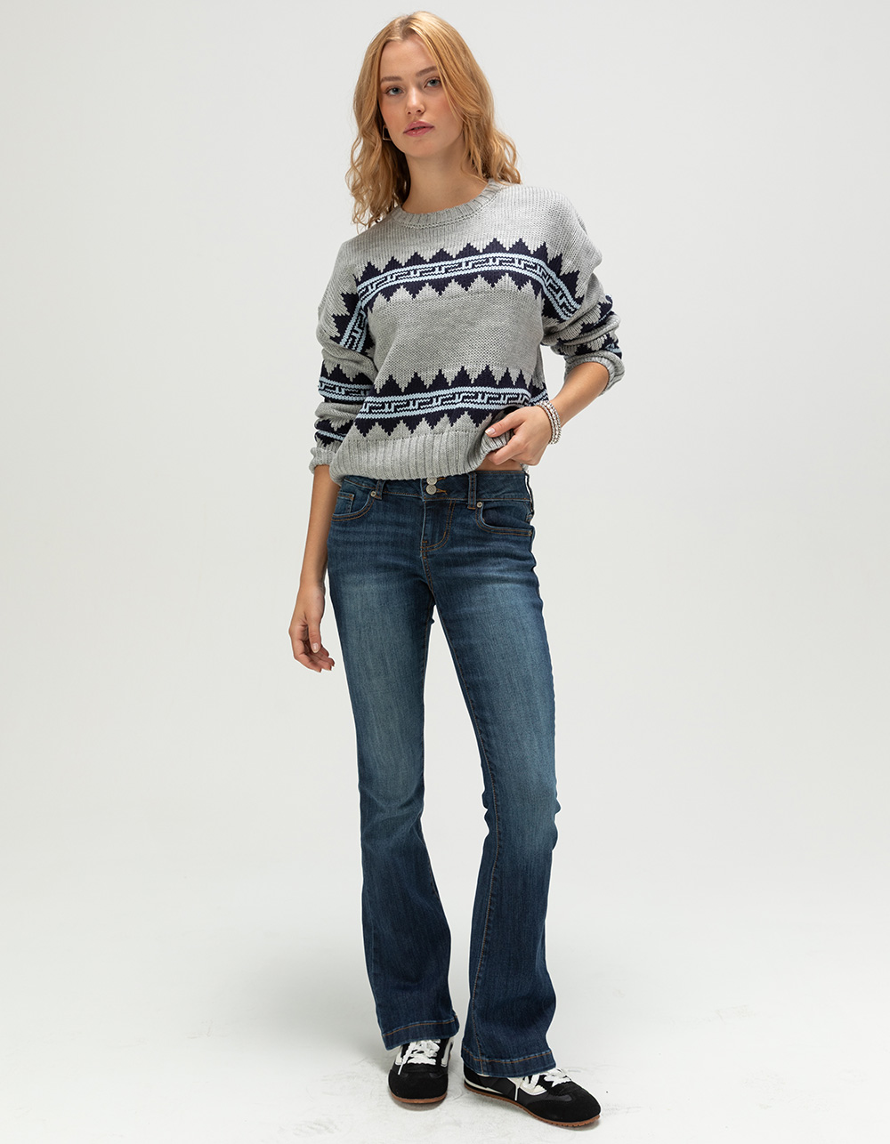 RSQ Womens Geometric Pullover Sweater - GRAY COMBO