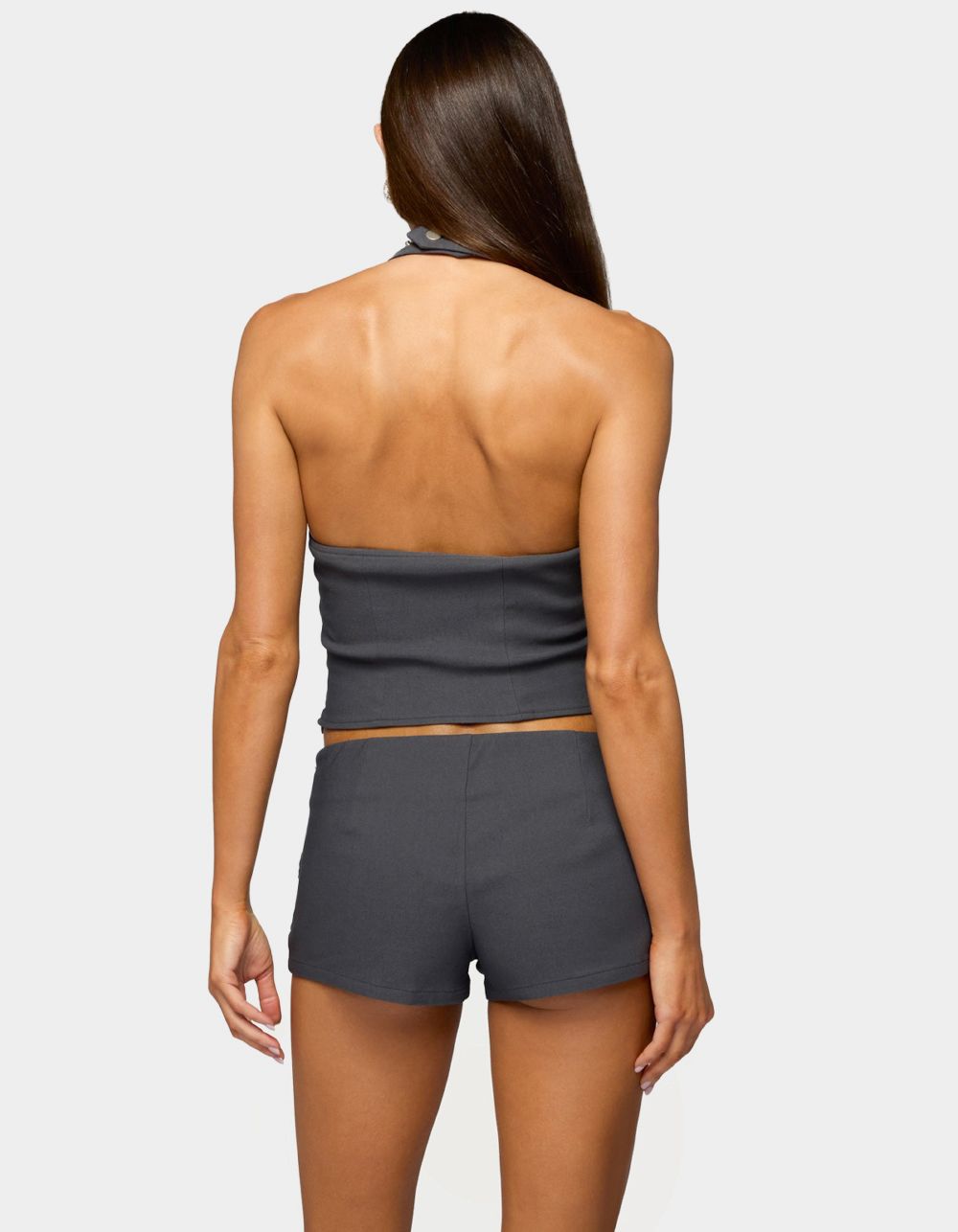 EDIKTED Lirah Laced Up Halter Top - GRAY