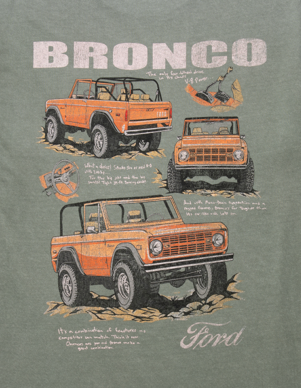 FORD BRONCO Off Road Mens Tee - FOREST