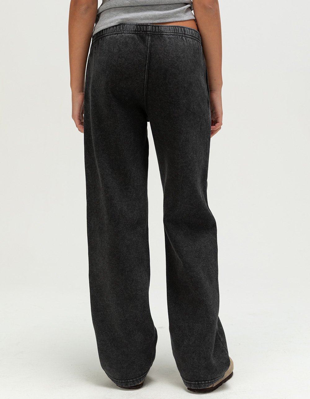 FULL TILT Girls Wide Leg WASHED Sweatpants - BLACK