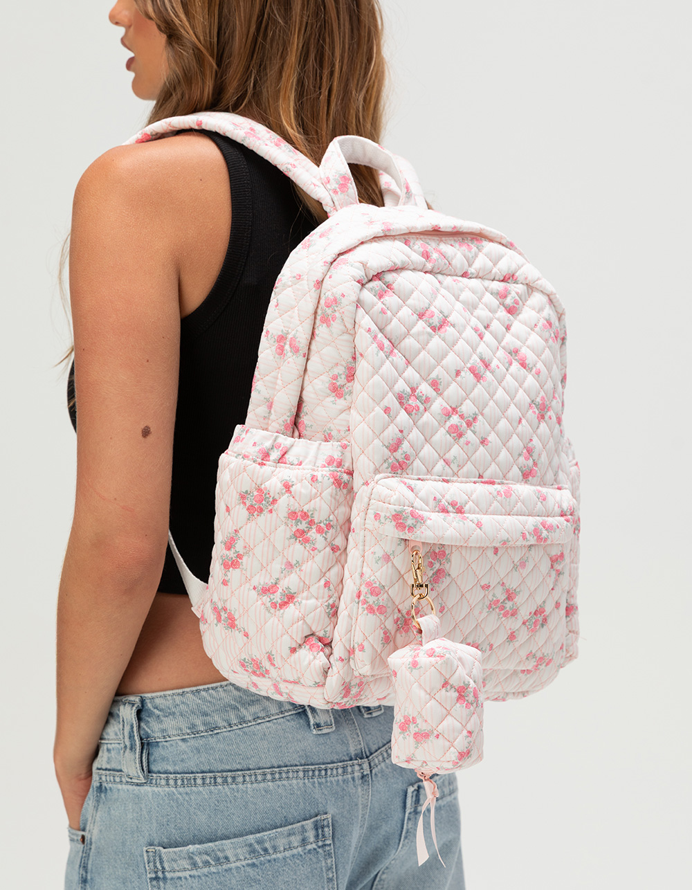 TILLYS Floral Quilted Backpack - PINK/WHITE